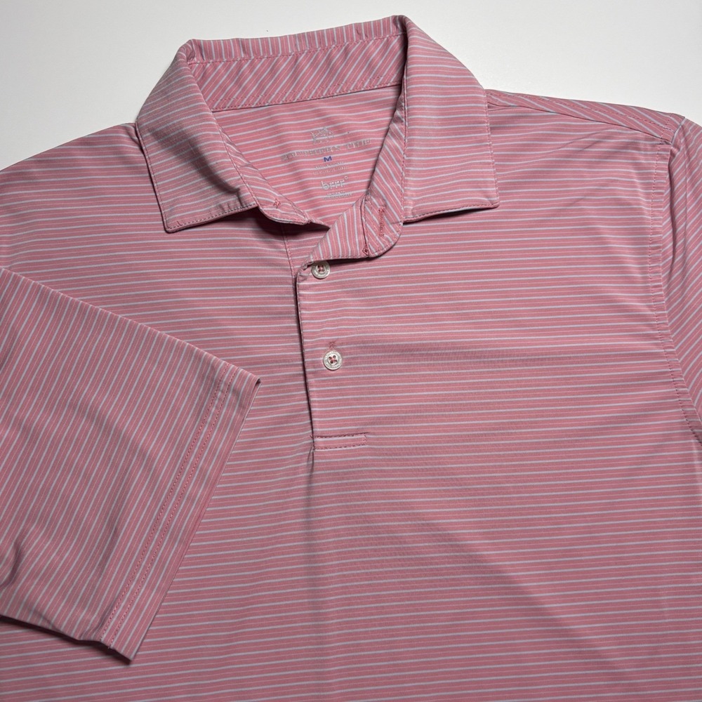 Southern Tide Performance Polo Men's Medium Shirt Pink Blue Striped Golf Polo - Picture 3 of 8